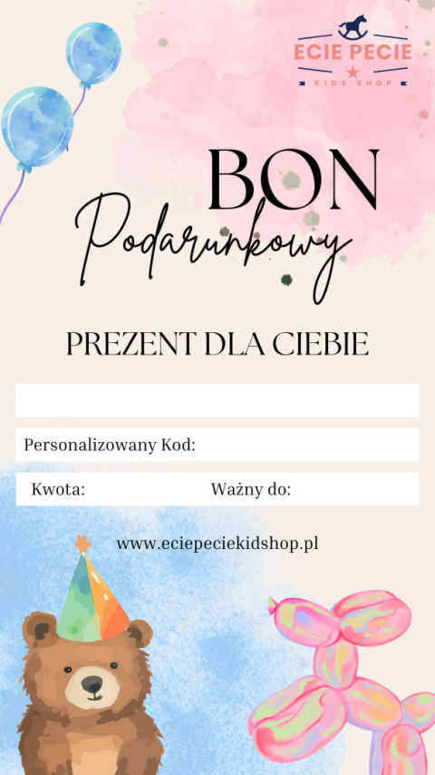 Karta Podarunkowa Bon do Sklepu Ecie Pecie Kids Shop w wersji elektronicznej