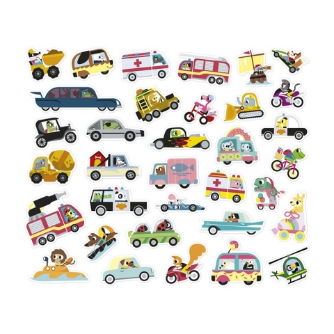 Janod Naklejki na arkuszach 200 szt. Pojazdy 3+