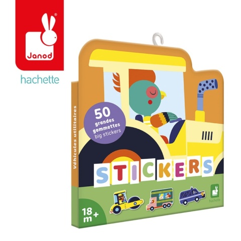 Janod Duże naklejki 50 szt. Pojazdy 18m+