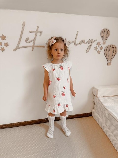 Kaki Muślinowa Sukienka w porzeczki