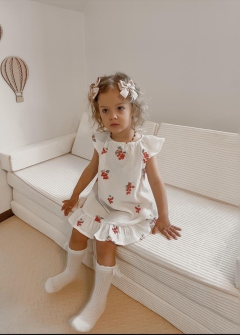 Kaki Muślinowa Sukienka w porzeczki