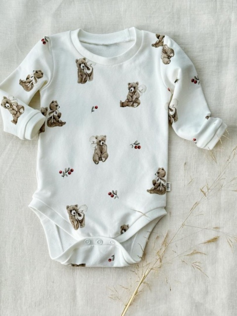 Kaki Niedźwiadek z wstążką - body rękawek długi lub krótki