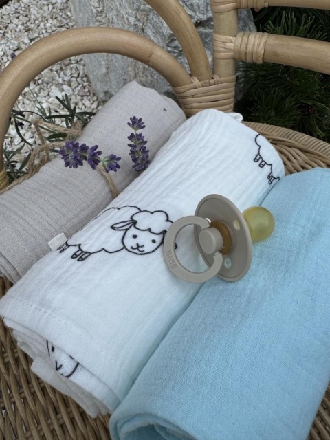 Kaki pieluszka - pieluszka - owieczki, beż, błękit