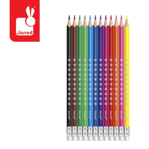 Janod Kredki akwarelowe z pędzelkiem 12 kolorów 3+