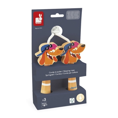 Janod Skakanka z drewnianymi rączkami Piesek Applepop 3+