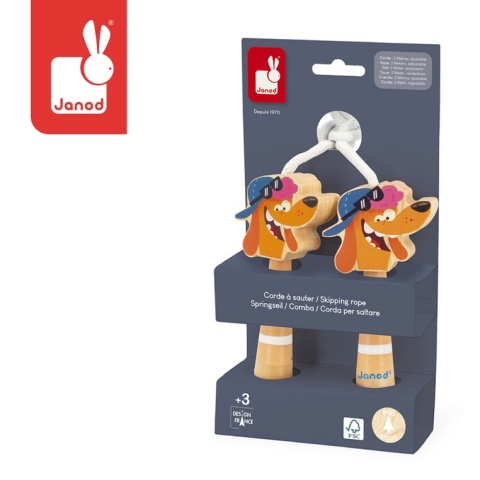 Janod Skakanka z drewnianymi rączkami Piesek Applepop 3+