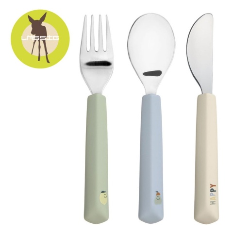 Lassig Zestaw sztućców ze stali nierdzewnej z silikonową rączką 3 el. Happy Fruits Lemon