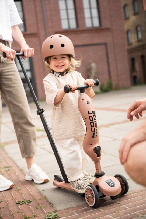 SCOOTANDRIDE Highwaykick 1 Push and Go 2w1 Jeździk i hulajnoga z rączką do prowadzenia 1-5 lat Mocha
