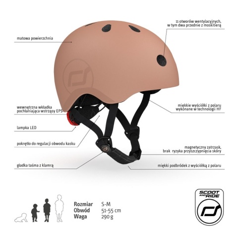 SCOOTANDRIDE Kask S-M dla dzieci 3+ Mocha