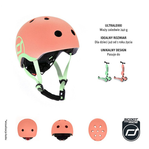 SCOOTANDRIDE Kask XXS-S dla dzieci 1-5 lat Peach