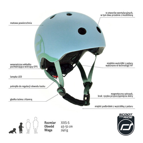 SCOOTANDRIDE Kask XXS-S dla dzieci 1-5 lat Steel