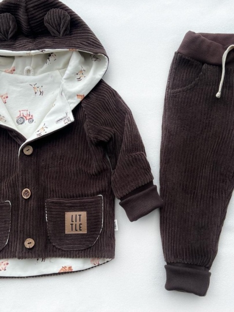 Kaki Komplet kurtka i spodnie sztruks - beż lub czekolada