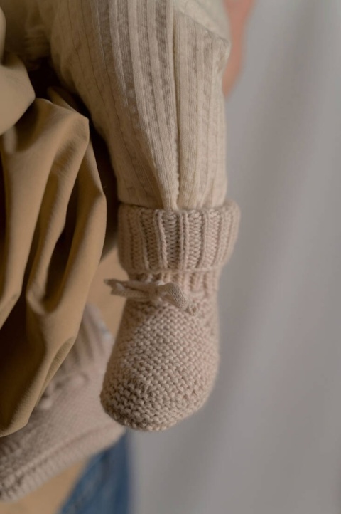 Lodger Buciki niechodki z wełny merino 100% jasnobeżowe Fleece Beige 0-6M