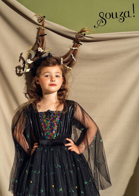 Souza! Kostium sukienka tiulowa z cekinami i lampkami LED czarownica Agatha Halloween