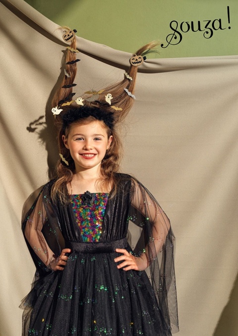 Souza! Kostium sukienka tiulowa z cekinami i lampkami LED czarownica Agatha Halloween