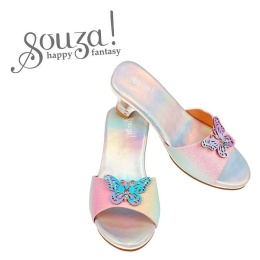 Souza! Pantofelki klapki na obcasie tęczowy motyl Ophelie