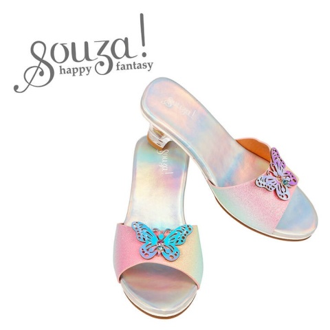 Souza! Pantofelki klapki na obcasie tęczowy motyl Ophelie