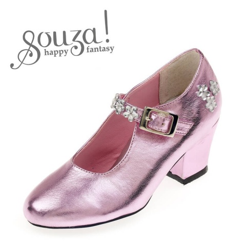 Souza! Pantofelki na obcasie różowy metalik Madeleine