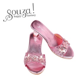 Souza! Pantofelki klapki na obcasie różowy metalik Mariona