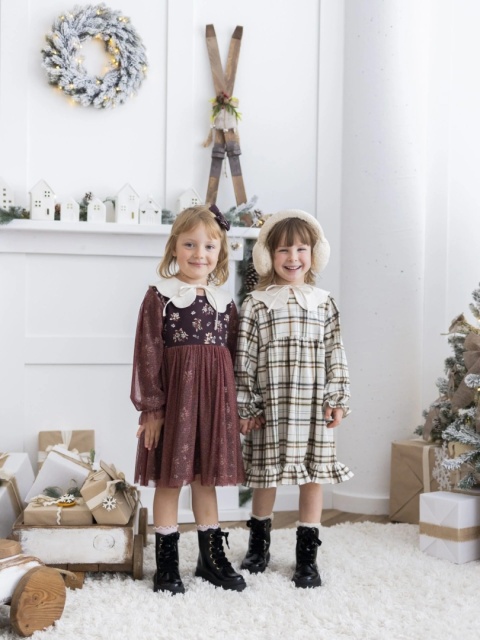 LaBambino Sukienka dla dziewczynki ROZALIA KRATA BEŻ