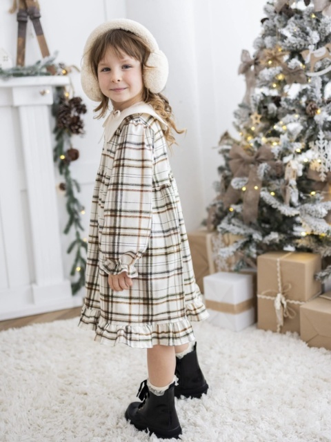 LaBambino Sukienka dla dziewczynki ROZALIA KRATA BEŻ