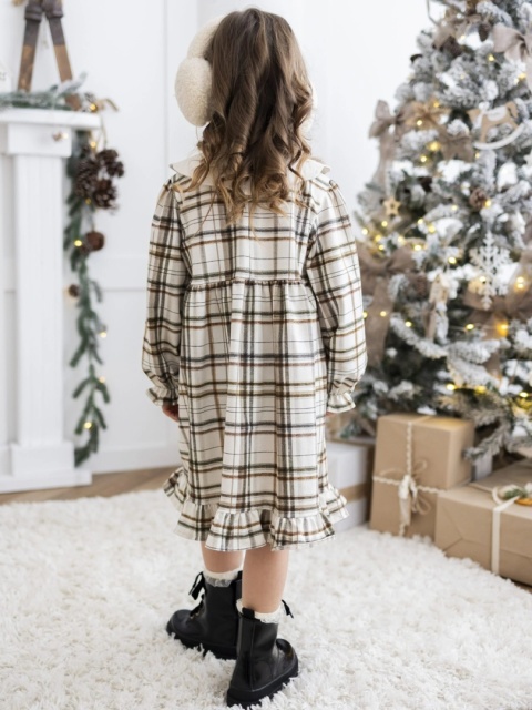 LaBambino Sukienka dla dziewczynki ROZALIA KRATA BEŻ