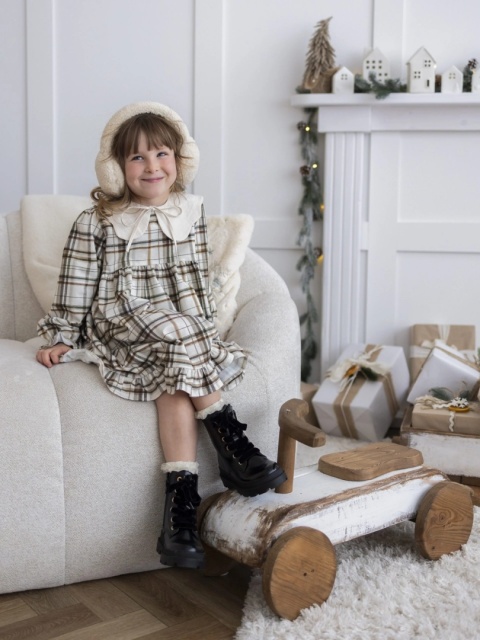 LaBambino Sukienka dla dziewczynki ROZALIA KRATA BEŻ