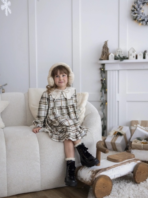 LaBambino Sukienka dla dziewczynki ROZALIA KRATA BEŻ