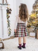 LaBambino Zestaw koszulka ze spódnicą KRATA ZIELEŃ