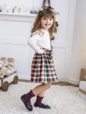 LaBambino Zestaw koszulka ze spódnicą KRATA ZIELEŃ