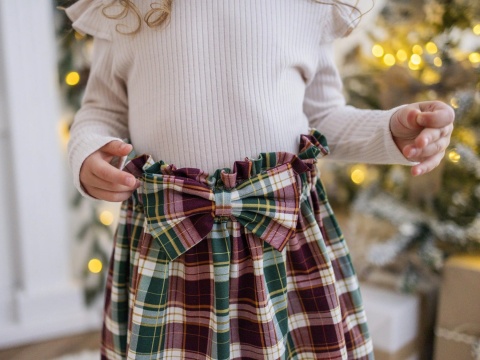 LaBambino Zestaw koszulka ze spódnicą KRATA ZIELEŃ