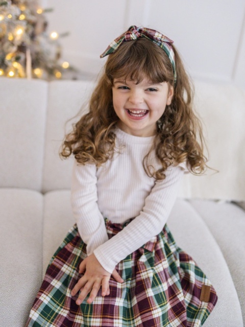 LaBambino Zestaw koszulka ze spódnicą KRATA ZIELEŃ