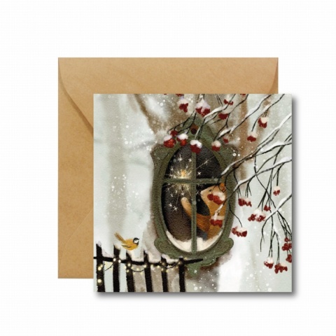 MIŚ W OKNIE - KARTKA ŚWIĄTECZNA HI LITTLE