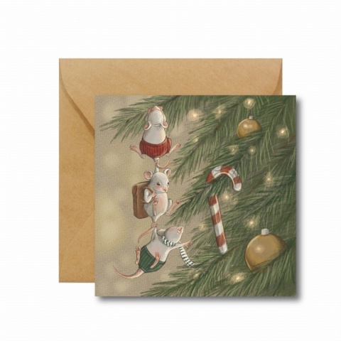 TRZY MYSZKI - KARTKA ŚWIĄTECZNA HI LITTLE