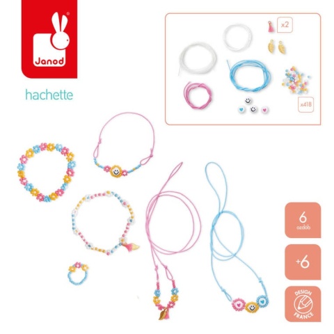 Janod Zestaw kreatywny do tworzenia biżuterii Kwiatki z koralików 6+