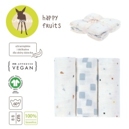 Lassig Muślinowa pieluszka otulacz z bawełny organicznej Zestaw 3 szt. 60x60cm Happy Fruits blue