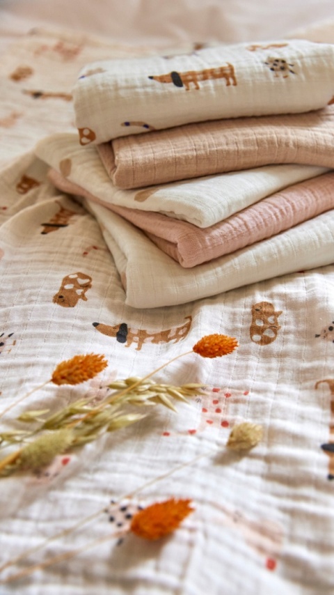 Lassig Muślinowa pieluszka otulacz z biobawełny Zestaw 3 szt. 85x85cm Little Mateys spicy orange