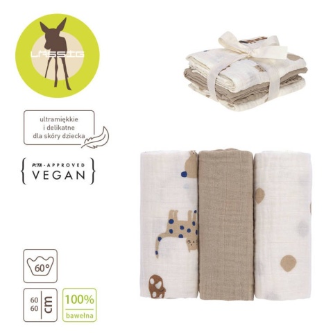 Lassig Muślinowa pieluszka otulacz z biobawełny Zestaw 3 szt. 60x60cm Little Mateys royal blue