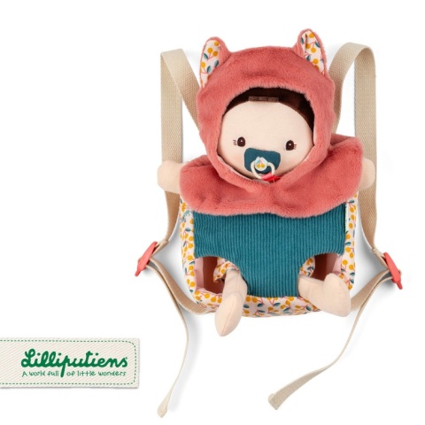 Lilliputiens Lalka dzidziuś w nosidełku i z czapeczką Jeanne 18 m+