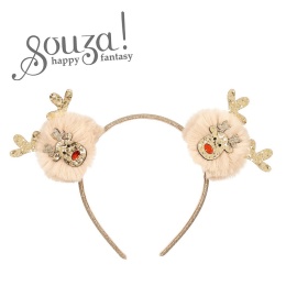 Souza! Opaska z pomponami i brokatową aplikacją renifera świąteczna