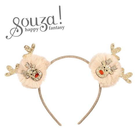 Souza! Opaska z pomponami i brokatową aplikacją renifera świąteczna