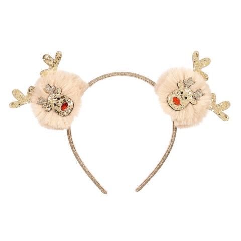 Souza! Opaska z pomponami i brokatową aplikacją renifera świąteczna