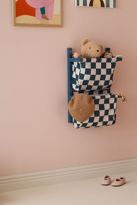 Kid's Concept - Półka ścienna materiałowa w szachownicę circus, check teal