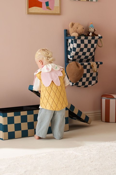 Kid's Concept - Pufa ze schowkiem w szachownicę - 80 cm, check teal