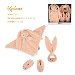 Kaloo Zestaw prezentowy 3 w 1 Królik (komforter + gryzak + buciki) brzoskwiniowy Lapinoo