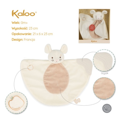 Kaloo Komforter z silikonowym gryzakiem 23 cm Myszka Grignoti