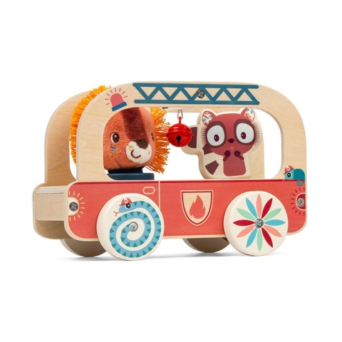 Lilliputiens Drewniany wózek do ciągnięcia Wóz strażacki Lew Jack 12 m+