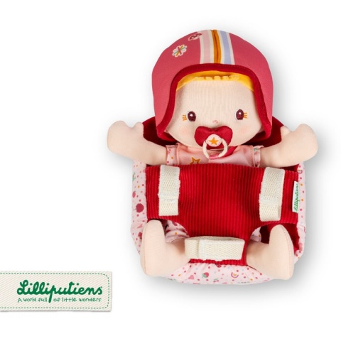 Lilliputiens Lalka dzidziuś w foteliku rowerowym z komforterem i kaskiem Lena 18 m+