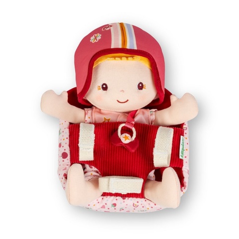 Lilliputiens Lalka dzidziuś w foteliku rowerowym z komforterem i kaskiem Lena 18 m+