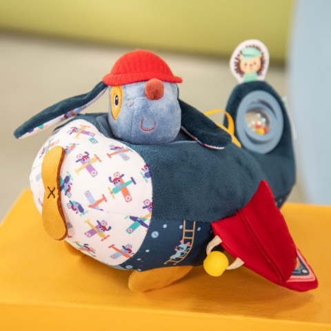 Lilliputiens Przytulanka aktywizująca wielofunkcyjna Samolot Piesek Jules 9 m+